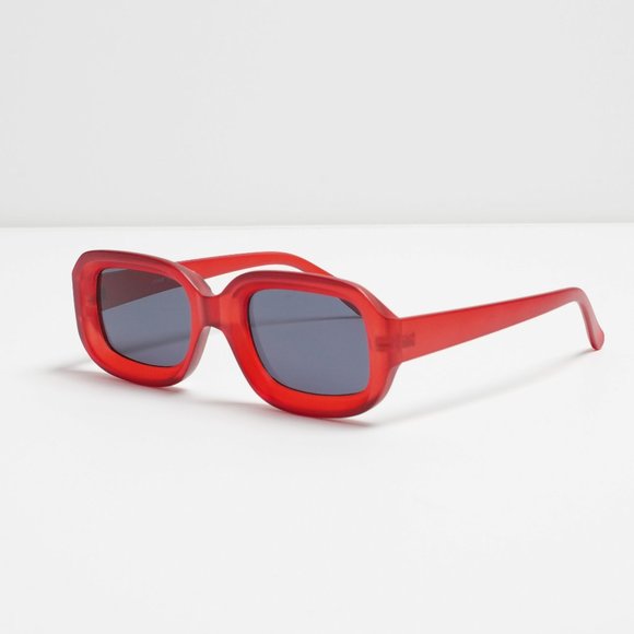 Red Retro Sunglasses Small Rectangle - Picture 2 of 2